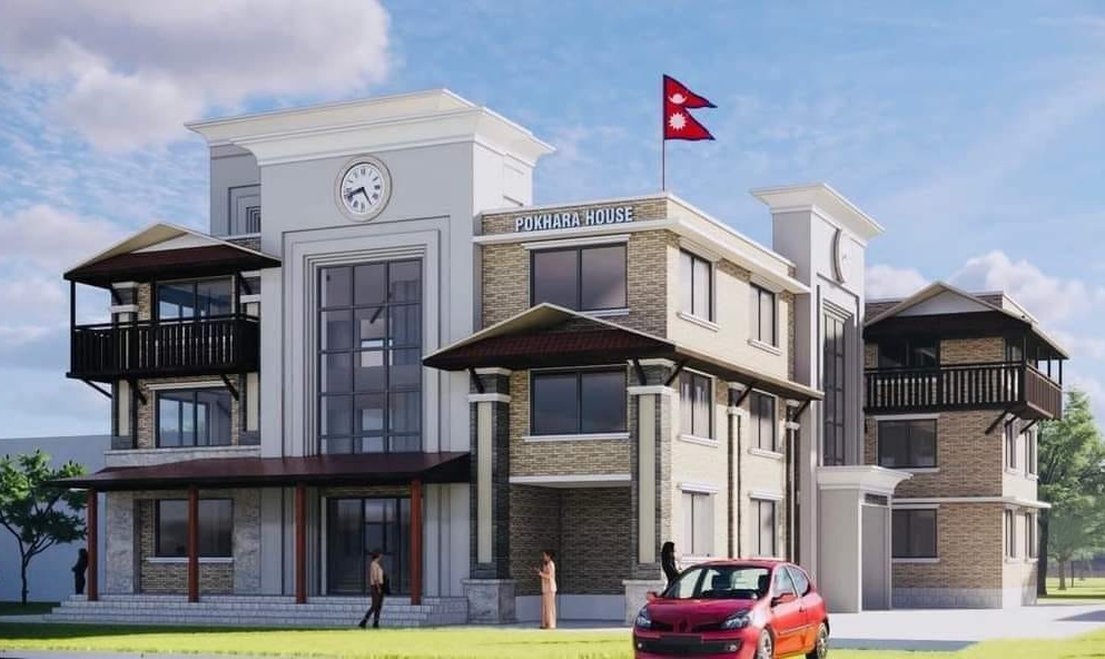 पाँच करोडमामा यस्तो बन्दै छ पोखरा भवन, मेयर आचार्यले गरे शिलान्यास